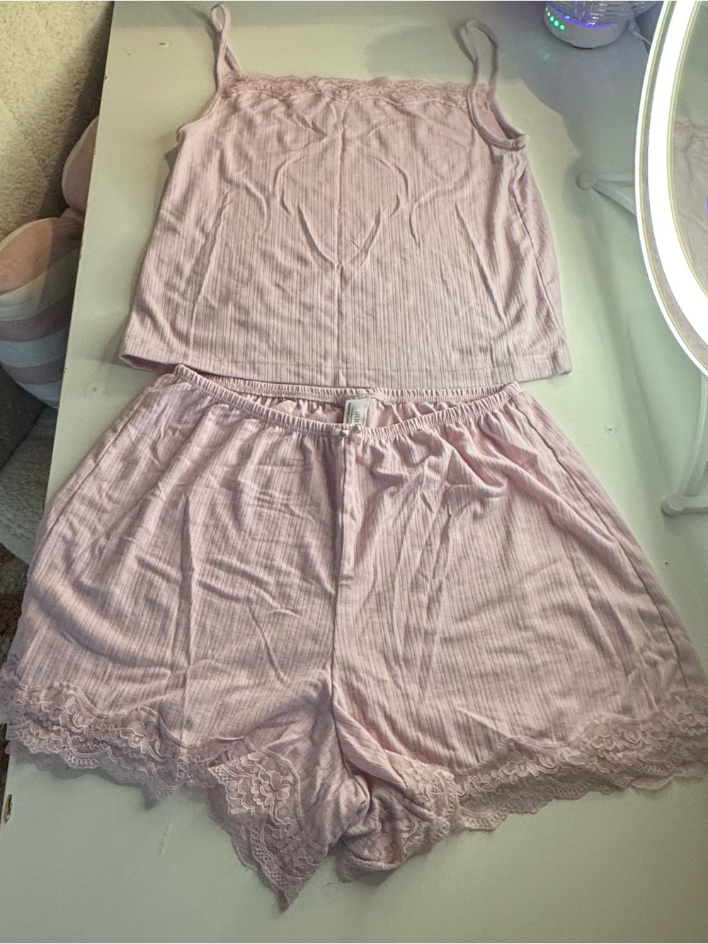 Auden Soft Lace-Trim Pajama Set - Light Pink Camisole & Shorts